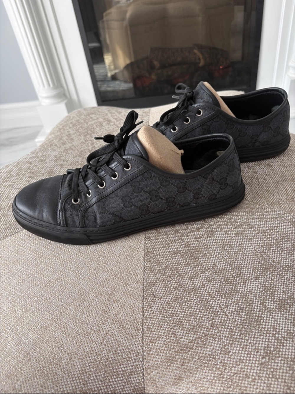 Gucci Black Canvas Monogram Low-Top Sneaker for Men Size 10